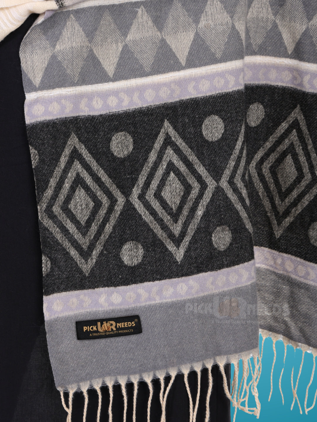 Pick Ur Needs Premium Winter Woolen Shawl for Women  Soft & Warm Ethnic Design Stole with Tassels  Stylish Warm Wrap for Winter & Parties