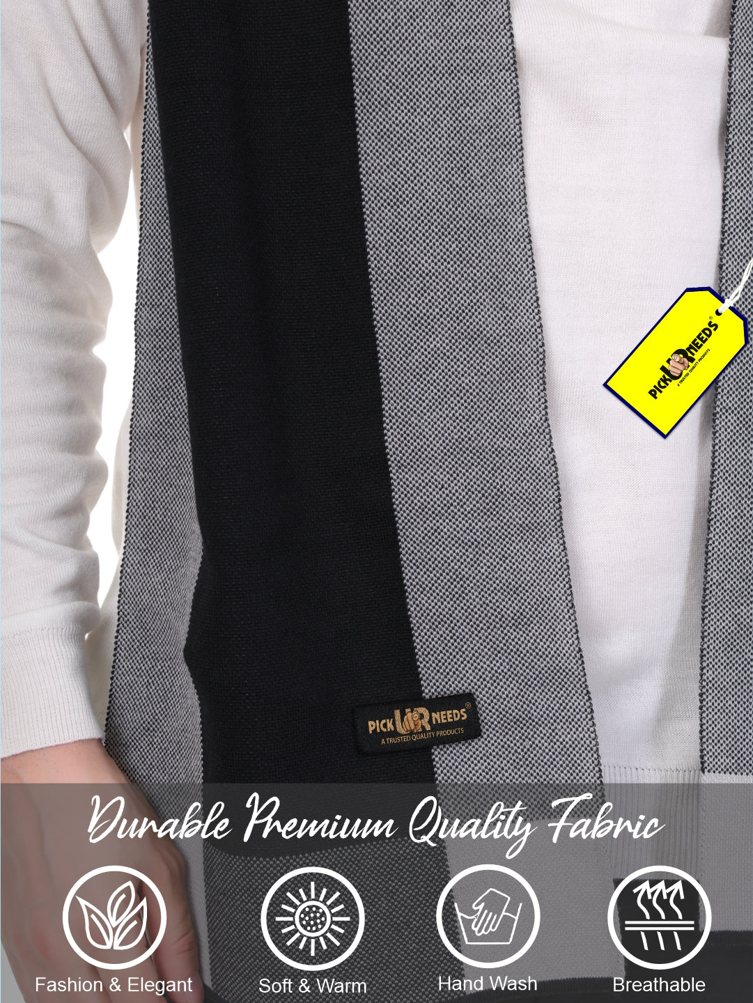 Pick Ur Needs Men’s Premium Winter Wool Muffler – Soft & Warm Knitted Scarf for Casual, Office & Travel Stylish Stripe Design