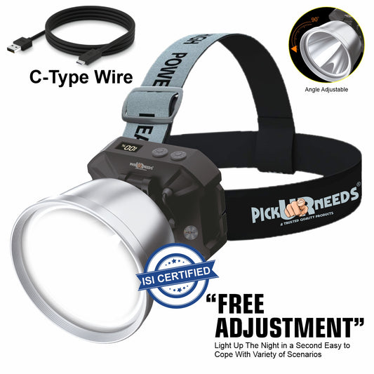 Pick Ur Needs Chargeable 300W Bright LED Head Lamp 4500mAh Battery With Indicator Type C Port 7 hrs Torch Emergency Light