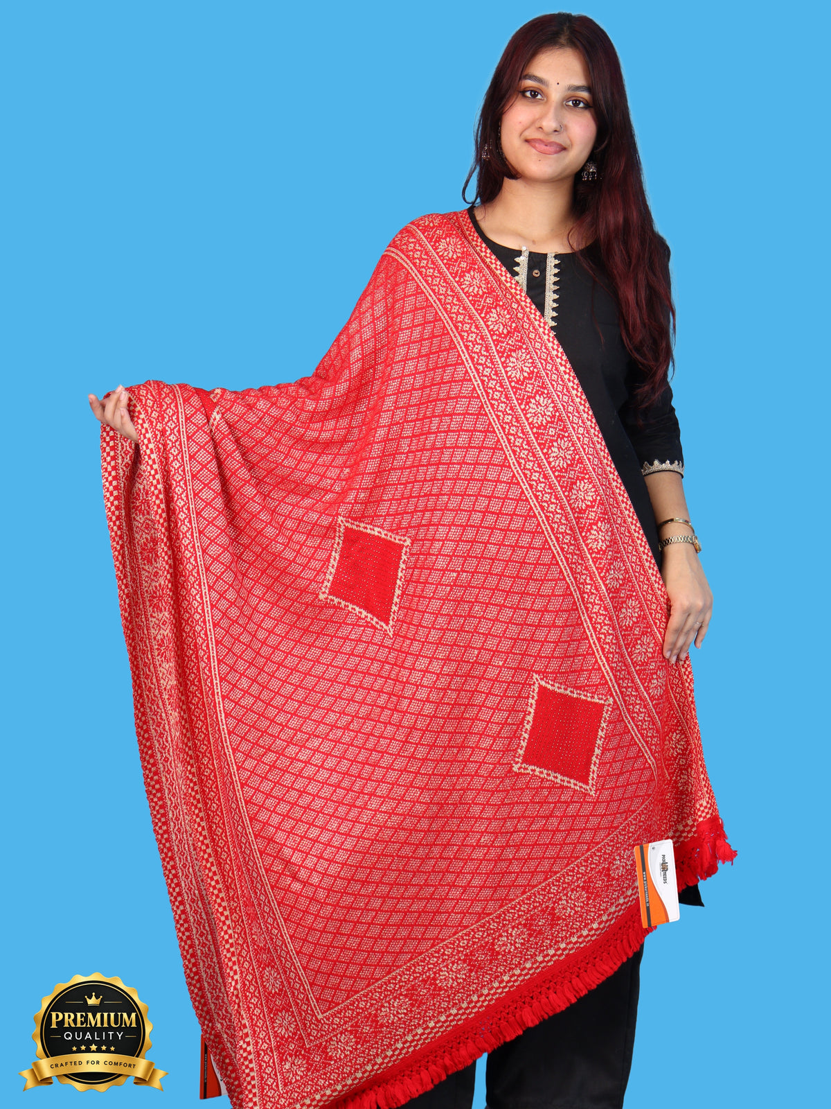 Pick Ur Needs Women & Girls Designer Shawl Stole with Elegant Woven Floral & Geometric Pattern, Soft Warm Winter Wrap with Fringed Border, Stylish Shoulder Scarf for Ladies