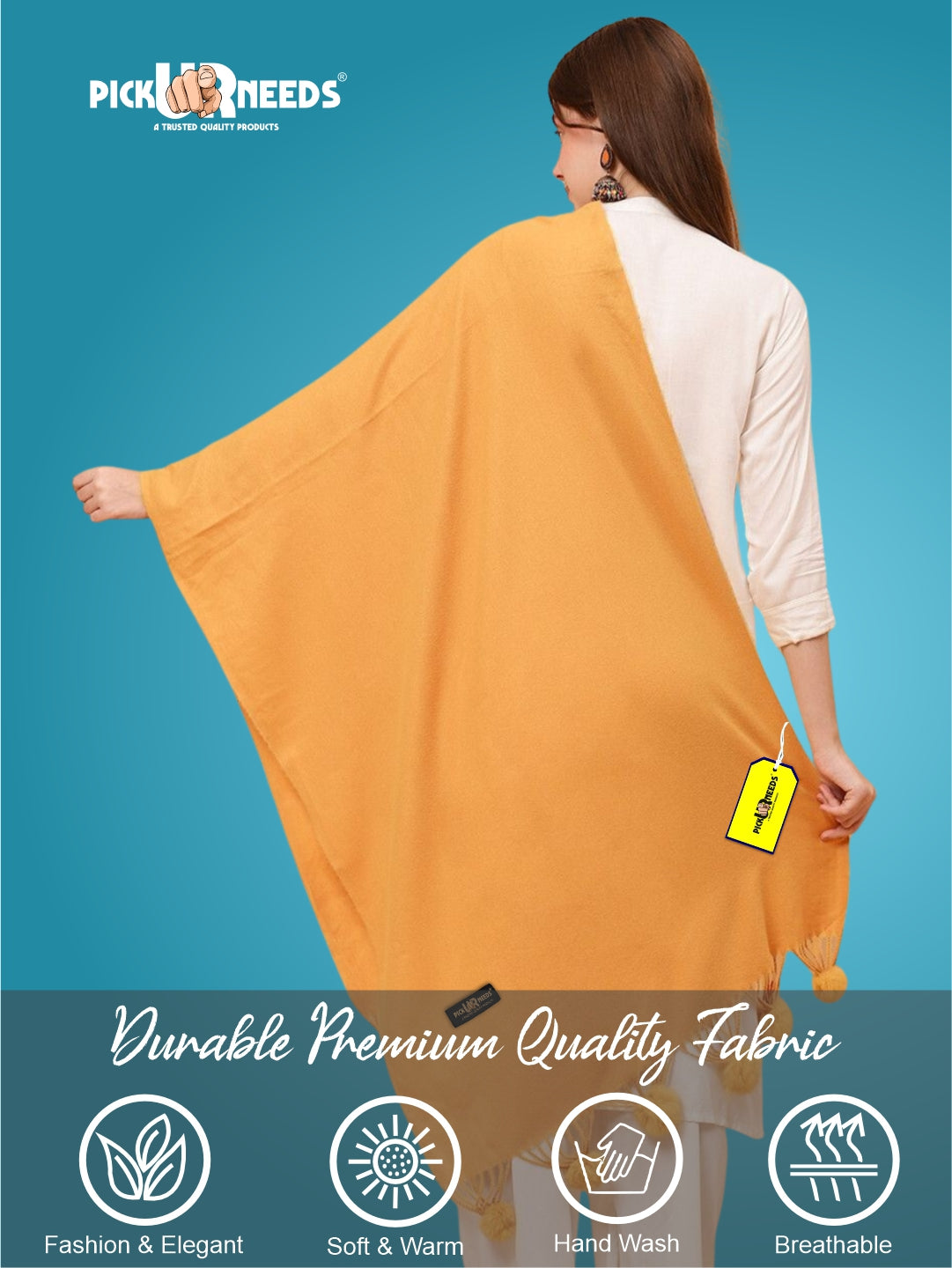 Pick Ur Needs Premium Women’s Wool Blend Scarf Soft Woolen Shawl Winter Stole with Tassels & Pom Poms