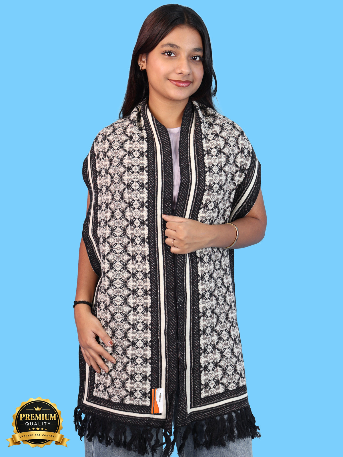 Pick Ur Needs Womens & Girls Super Soft Knitted Woolen Muffler Warm Winter Neck Scarf with Elegant Printed Design & Tassels
