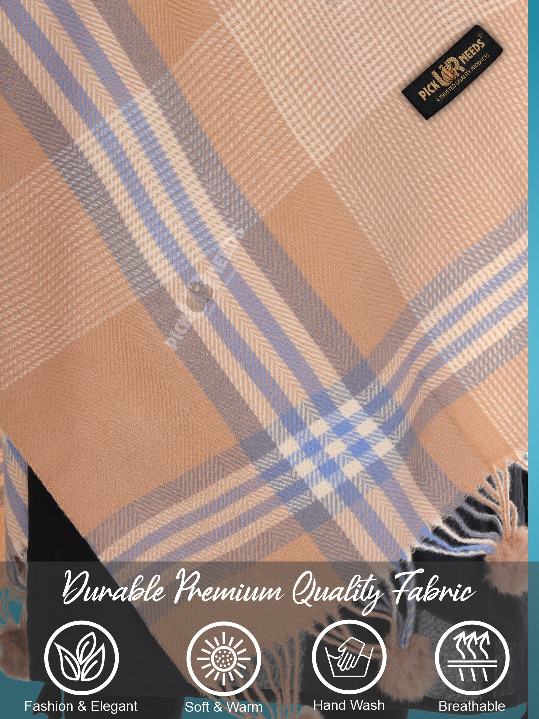 Pick Ur Needs Women's Soft Plaid Shawl Wrap Scarf with Pom Poms Warm Blanket Stole Fashionable Winter Gift for Ladies