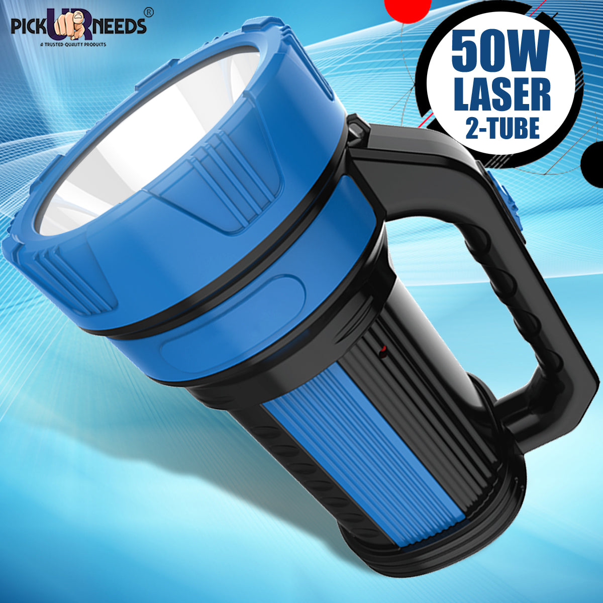 Pick Ur Needs Premium Quality 50 Watt Rechargeable Long Range Search Torch With 2 Side Emergency Tube Light