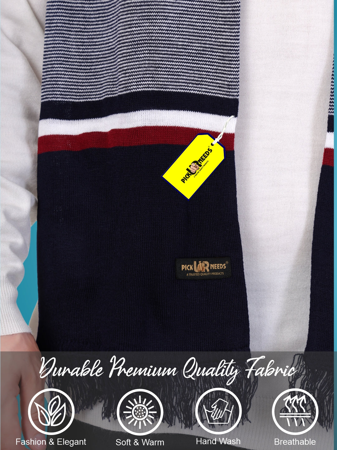 Pick Ur Needs Men's Stylish Striped Knitted Winter Scarf | Soft, Warm & Breathable Muffler for Casual & Formal Wear