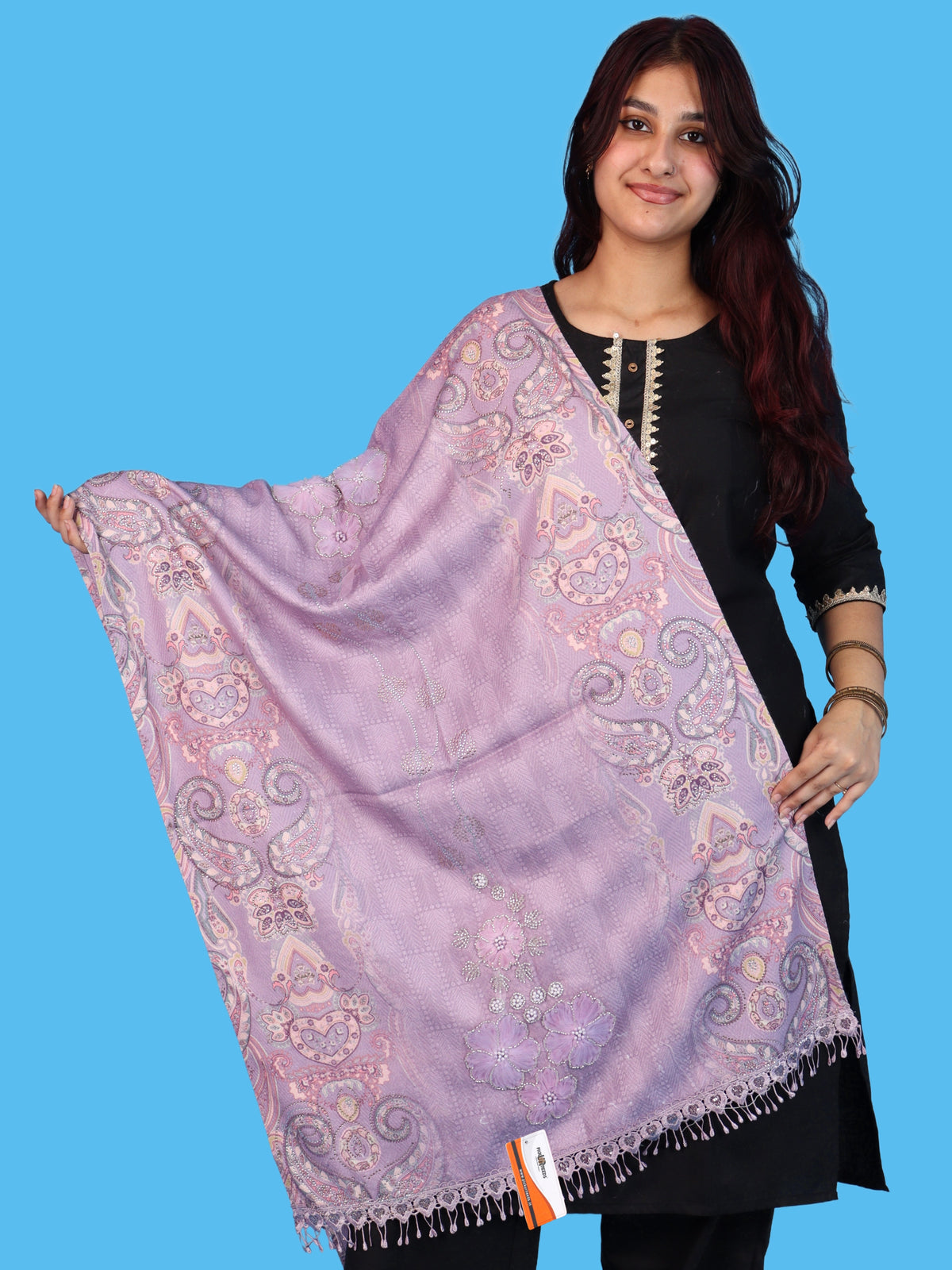 Pick Ur Needs Womens Designer Winter Elegant Floral Embellished Paisley Print Girls Shawl with Decorative Fringe Border