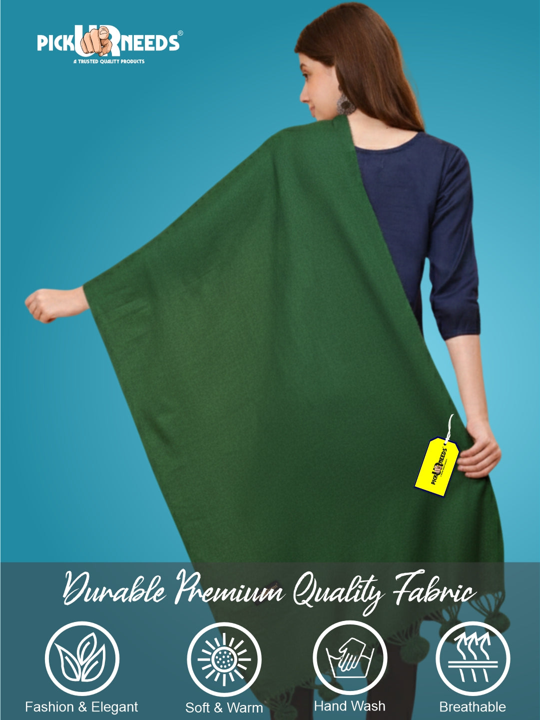 Pick Ur Needs Premium Women’s Wool Blend Scarf Soft Woolen Shawl Winter Stole with Tassels & Pom Poms