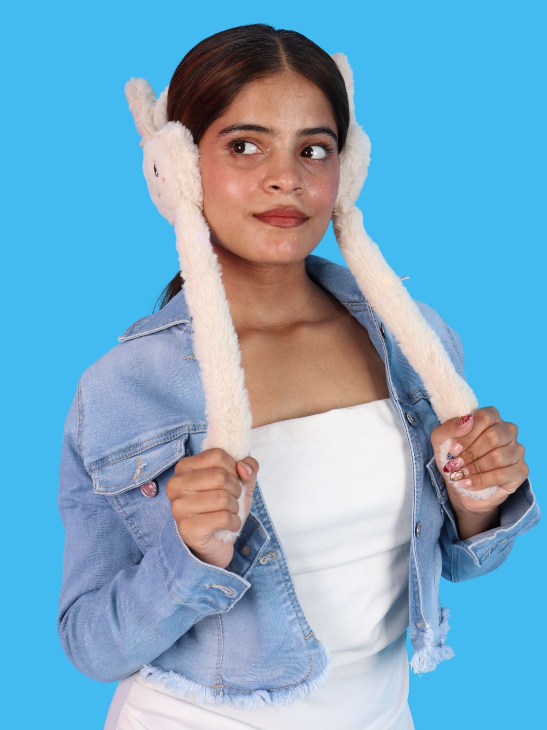 Pick Ur Needs Plush Bunny Cute Earmuffs for Girls & Women with RGB LED Lights,Ultra Soft Warm Winter Moving Flapping Ears Muffs