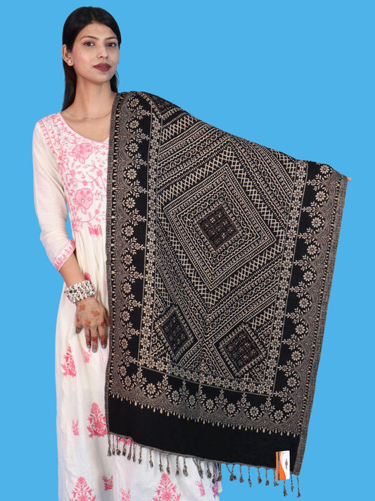 Pick Ur Needs Womens Elegant Embroidered Pattern Shawl Statement Wrap with Artistic Motif Work & Fringe Detailing Girls Stole for Ethnic and Casual Styling