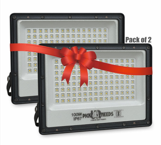Pick Ur Needs 100W Lens Flood Light With Extension Bracket 120 Bright SMD LED IP67 Waterproof 0 hrs Flood Lamp Emergency Light  (White) pack of 2