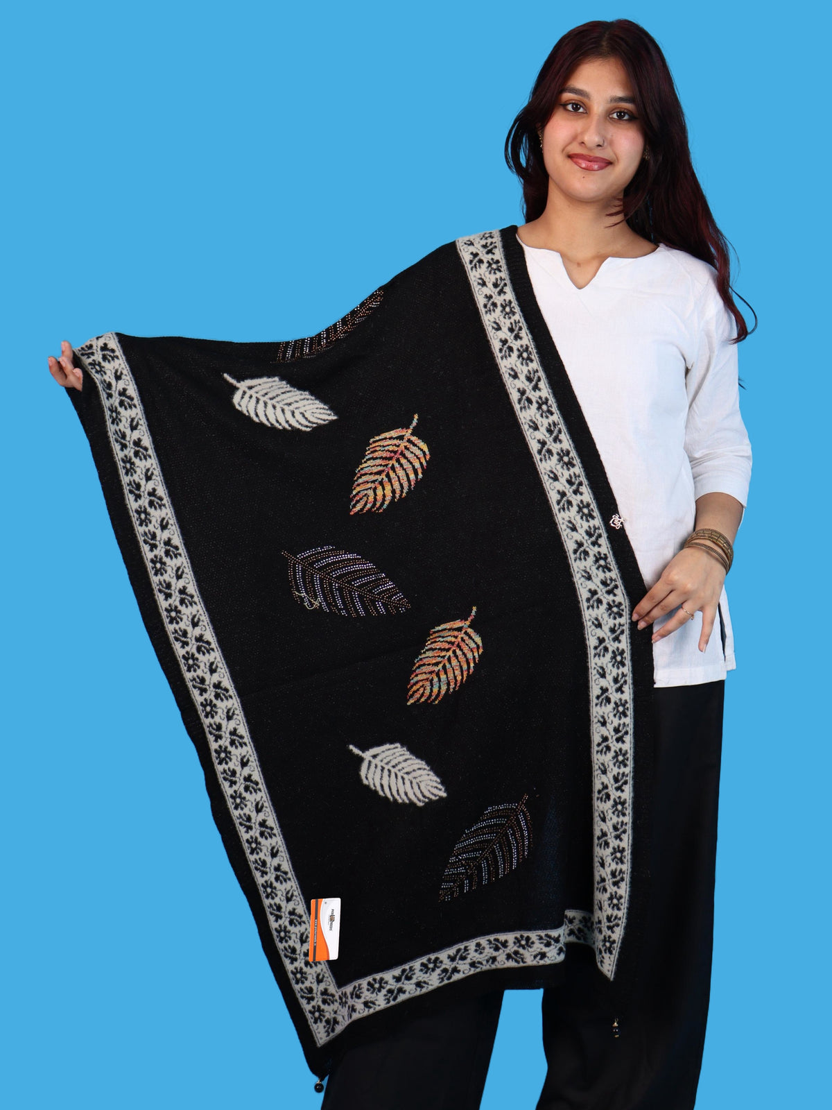 Pick Ur Needs Girls & Womens Winter Soft Lightweight Knitted Shawl with Leaf Design, Floral Border & Decorative Tassels