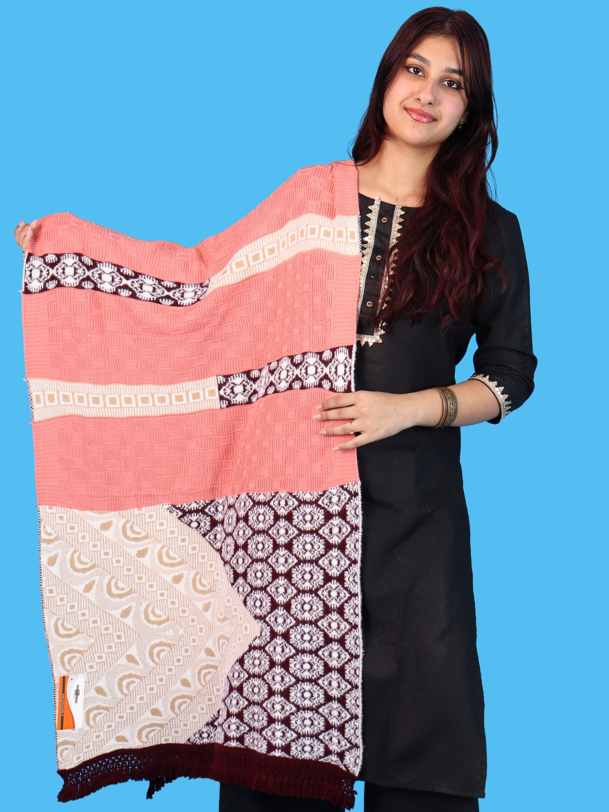 Pick Ur Needs Winter Girls & Womens Woolen Shawl, Soft Warm Printed Wrap with Elegant Pattern & Fringe Border