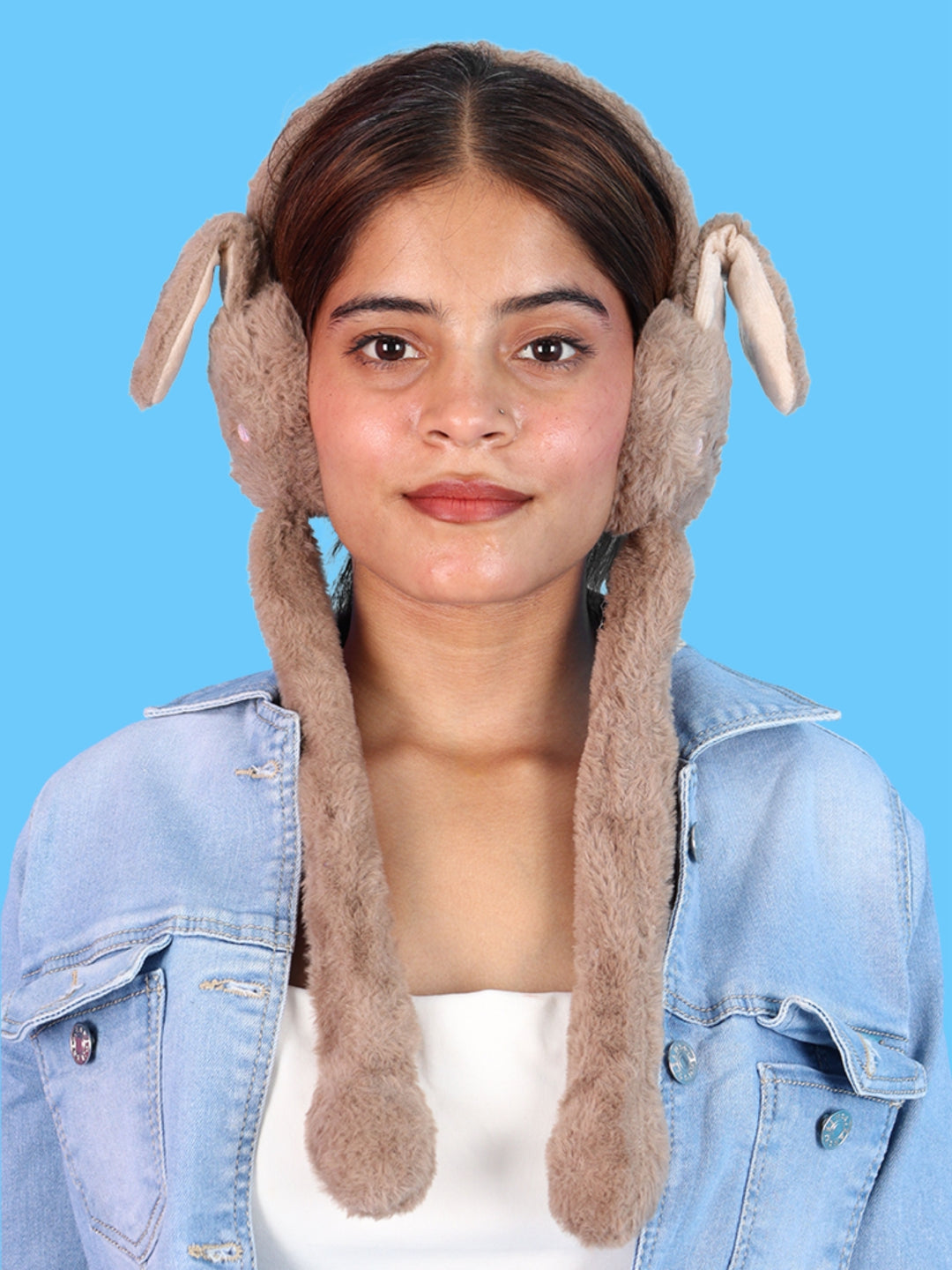 Pick Ur Needs Plush Bunny Cute Earmuffs for Girls & Women with RGB LED Lights,Ultra Soft Warm Winter Moving Flapping Ears Muffs