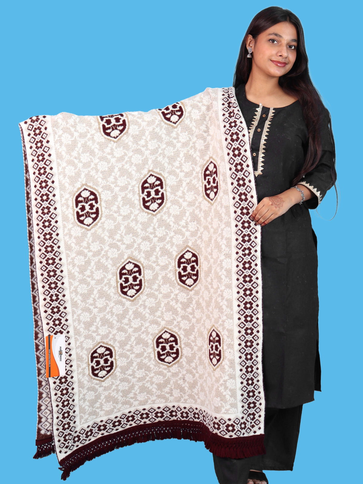 Pick Ur Needs Printed Women’s Woolen Shawl with Elegant Floral Pattern & Fur Border