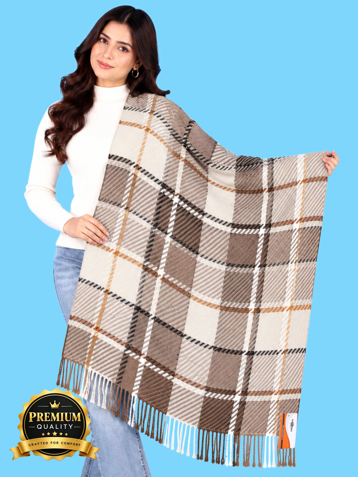 Pick Ur Needs Women's Winter Shawl & Muffler Soft Warm Checkered Printed Stole with Tassels Stylish Neck Wrap Scarf for Women & Girls