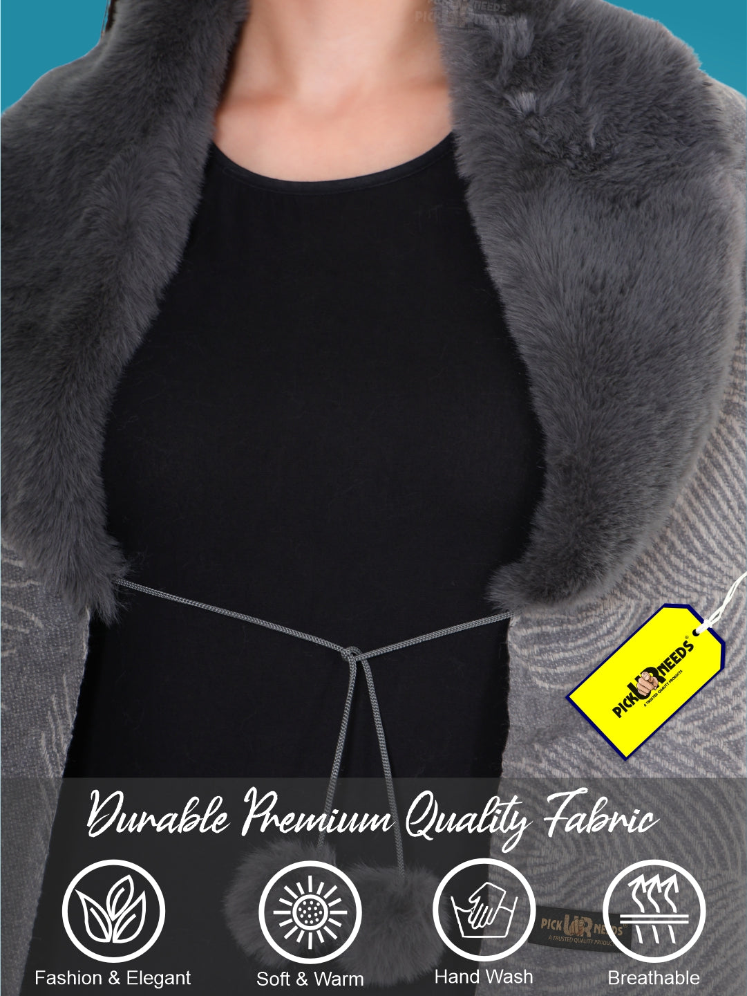 Pick Ur Needs Women’s Winter Shawl  Soft Woolen Stole with Faux Fur Collar  Elegant Poncho Shrug Wrap for Winter Warm Designer Scarf for Ladies