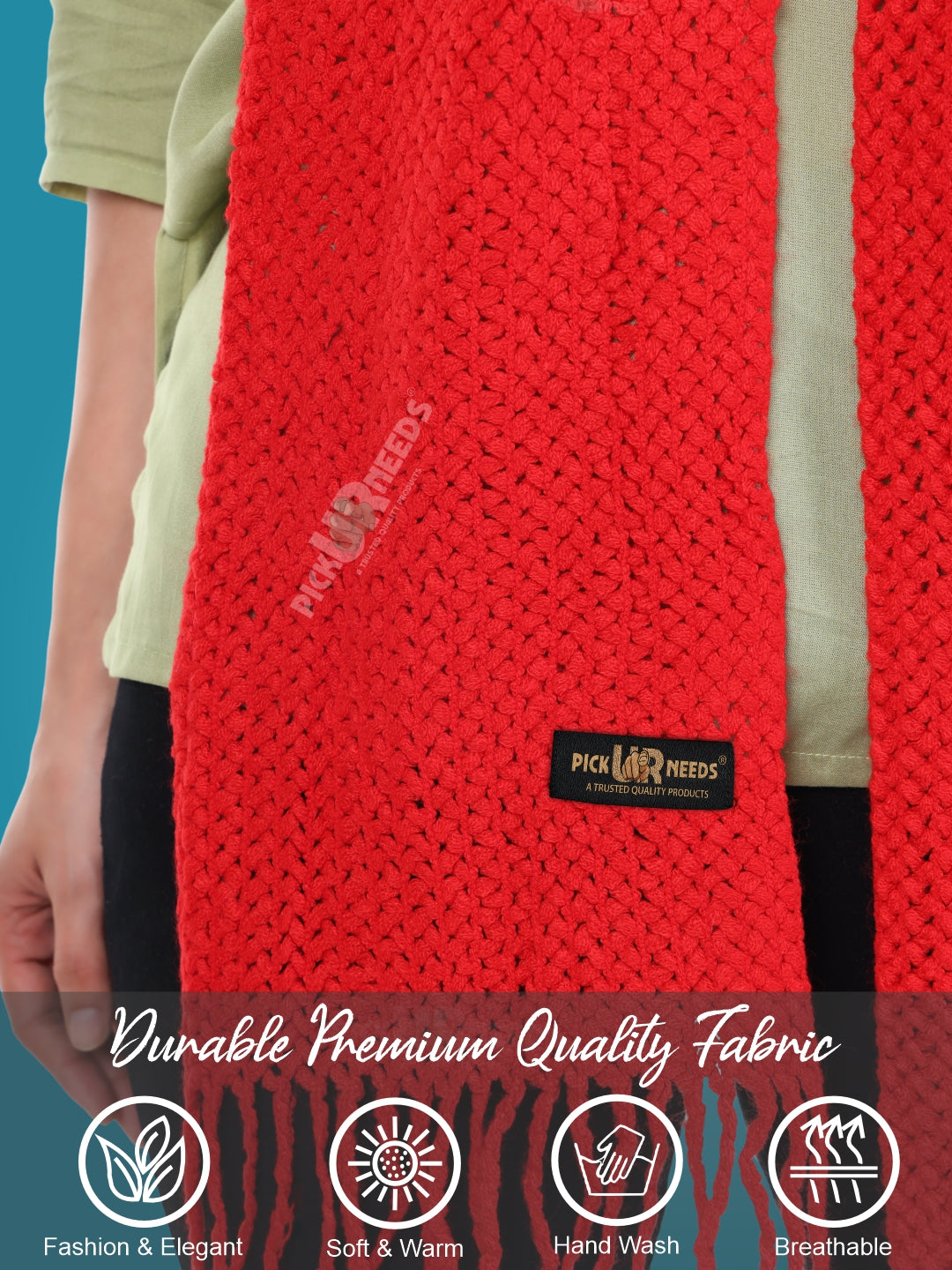 Pick Ur Needs Women's Chunky Knit Scarf  Soft, Warm & Breathable Winter Muffler  Unisex Solid Tan Textured Knit with Fringes