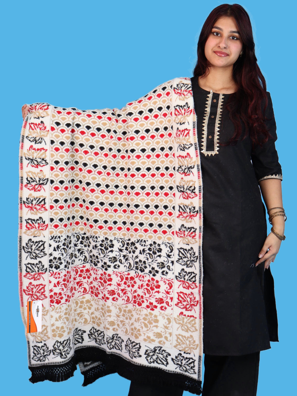 Pick Ur Needs Womens & Girls Winter Premium Shawl Floral Patterned Wool Blend Wrap with Decorative Border & Fringe Finish