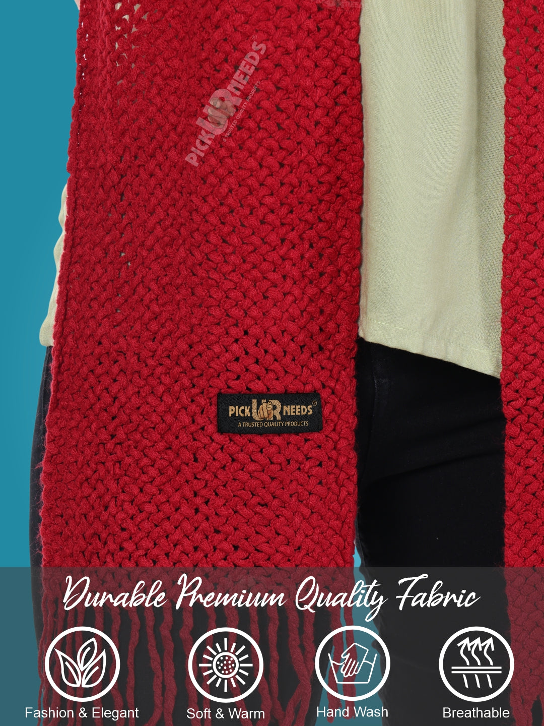 Pick Ur Needs Women's Chunky Knit Scarf  Soft, Warm & Breathable Winter Muffler  Unisex Solid Tan Textured Knit with Fringes