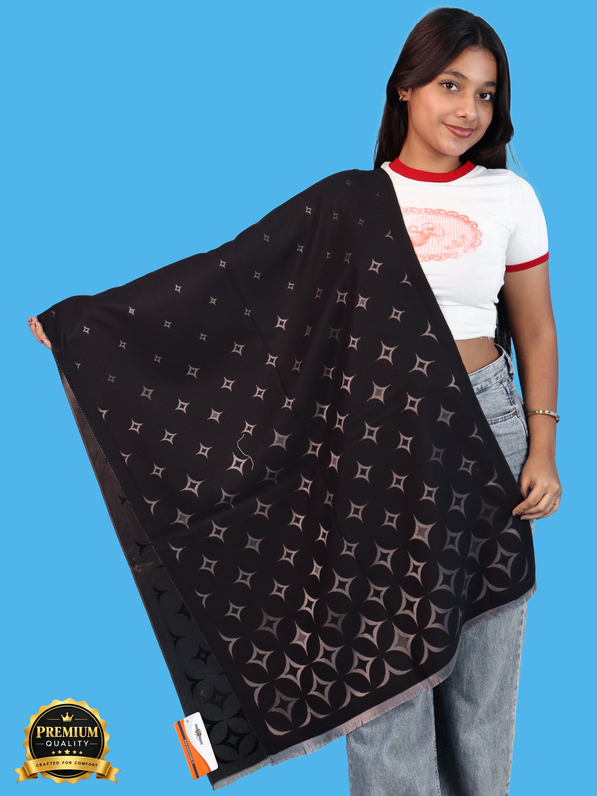 Pick Ur Needs Premium Womens 2-in-1 Reversible Shawl Stylish Printed Winter Shawls for Girls Soft Warm Woolen Stole