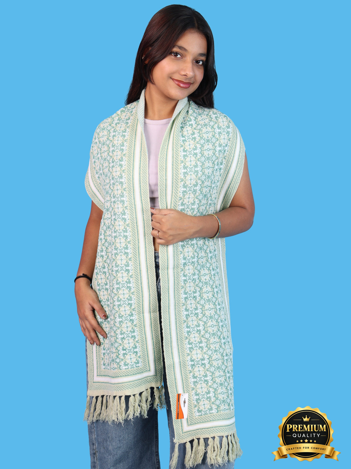 Pick Ur Needs Womens & Girls Super Soft Knitted Woolen Muffler Warm Winter Neck Scarf with Elegant Printed Design & Tassels
