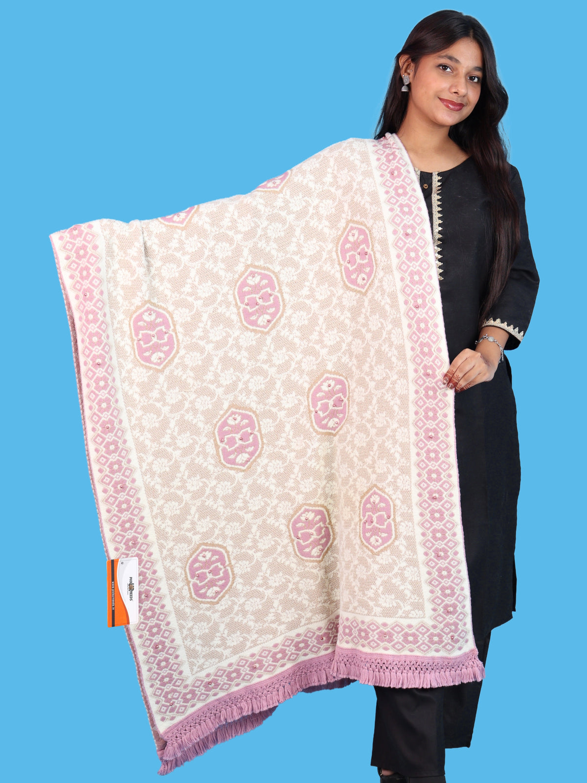 Pick Ur Needs Printed Women’s Woolen Shawl with Elegant Floral Pattern & Fur Border