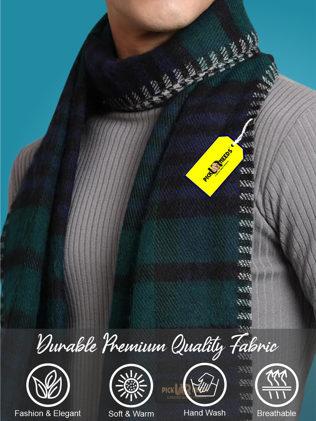 Pick Ur Needs Reversible Winter Muffler for Men Premium Soft Wool Blend Scarf Dual-Design Check & Houndstooth Pattern Warm & Stylish Winter Neck Wrap