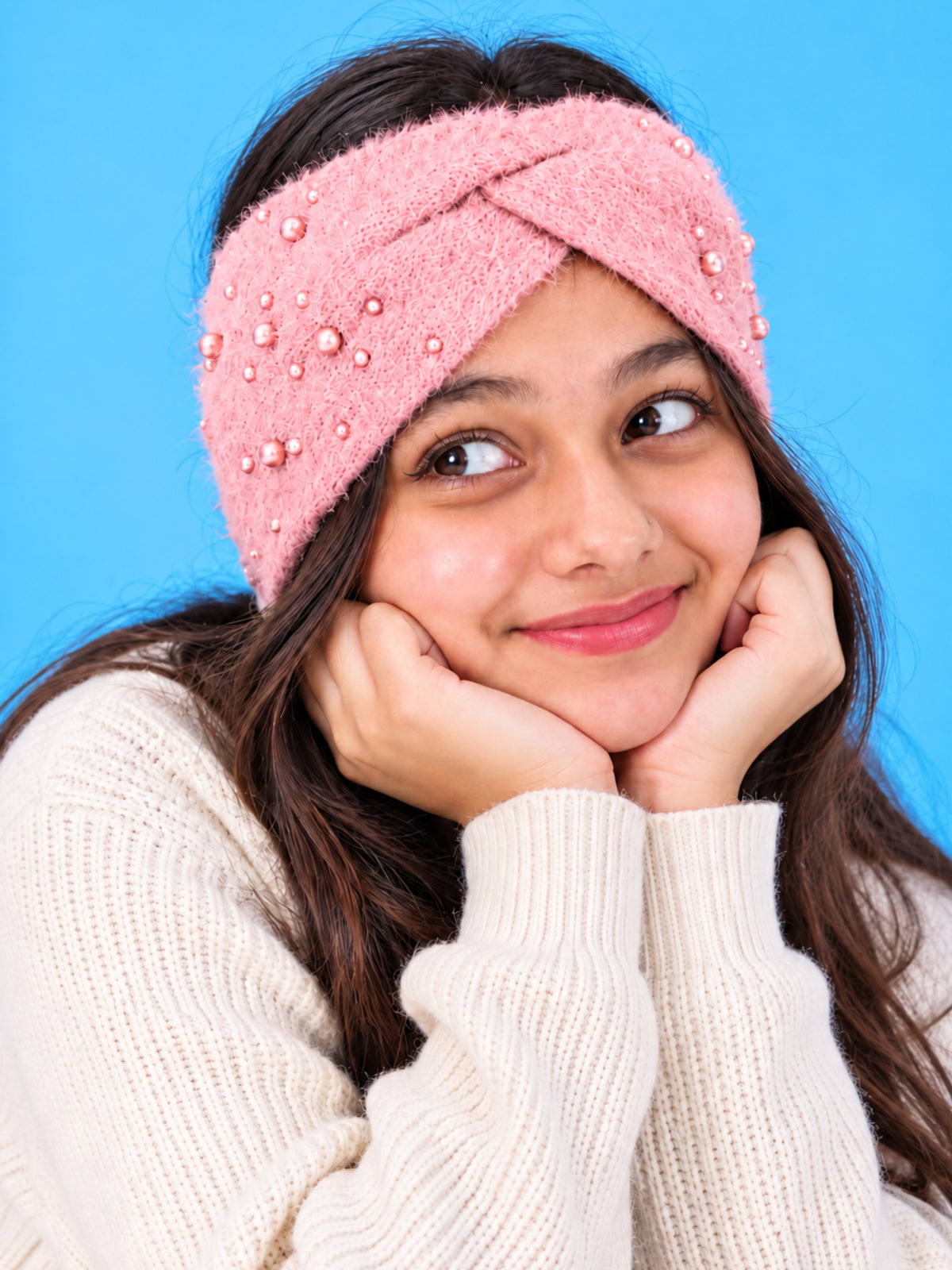 Pick Ur Needs Winter Ear Warmer Kanpatti Soft Woolen Headband with Elegant Pearl Design Warm Stretchable For Womens & Girls