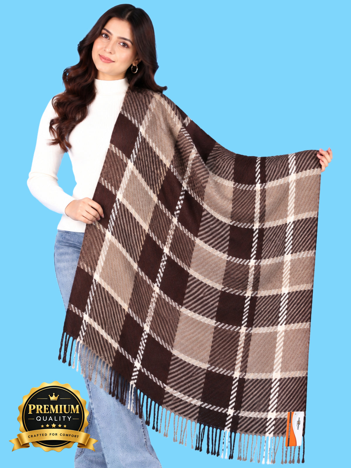 Pick Ur Needs Women's Winter Shawl & Muffler Soft Warm Checkered Printed Stole with Tassels Stylish Neck Wrap Scarf for Women & Girls