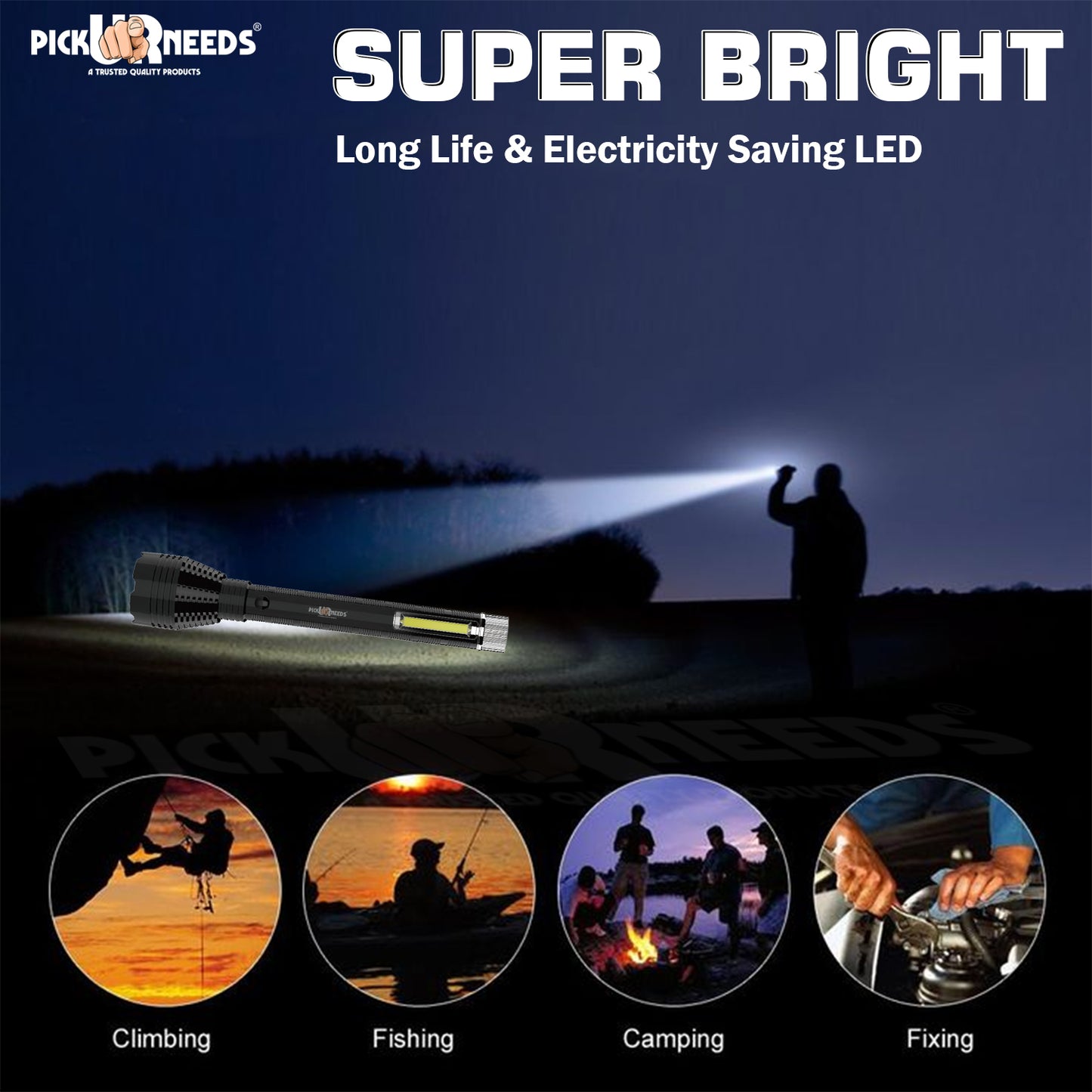 Pick Ur Needs Rechargeable 100W Search Torch+ COB With Strong Brightness 3 Mode LED Light 5 hrs Torch Emergency Light