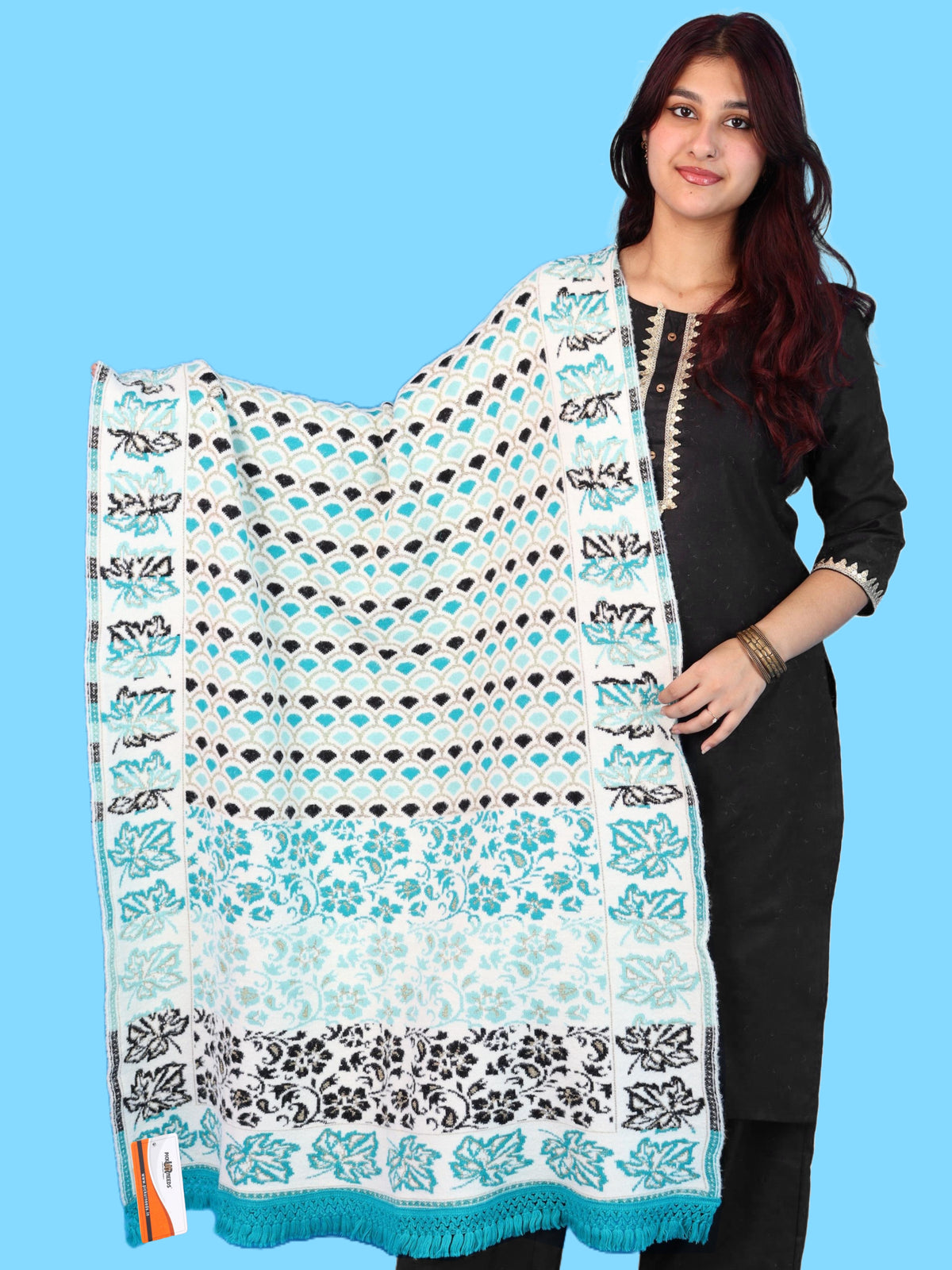 Pick Ur Needs Womens & Girls Winter Premium Shawl Floral Patterned Wool Blend Wrap with Decorative Border & Fringe Finish