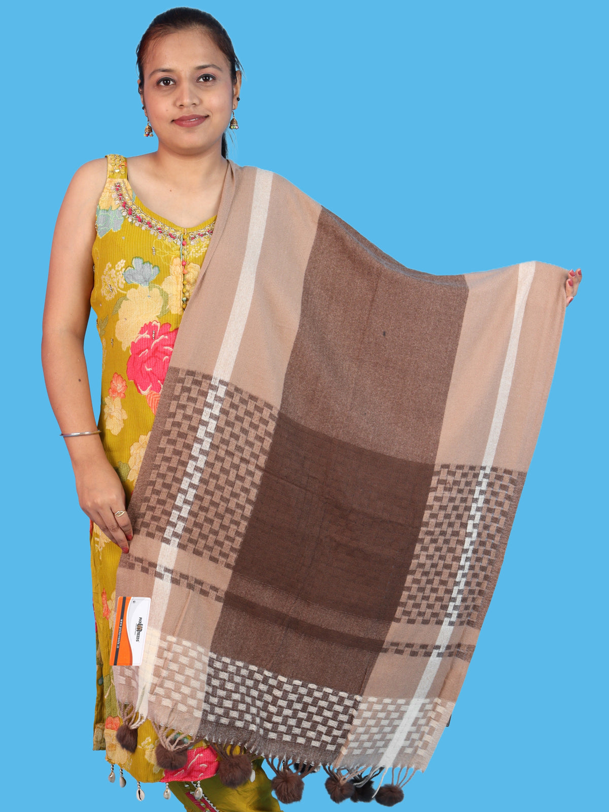 Pick Ur Needs Women Designer Winter Shawl with Geometric Checkered Pattern Shoulder Wrap with Tassels Stylish Stole for Girls Party, Casual & Ethnic Wear