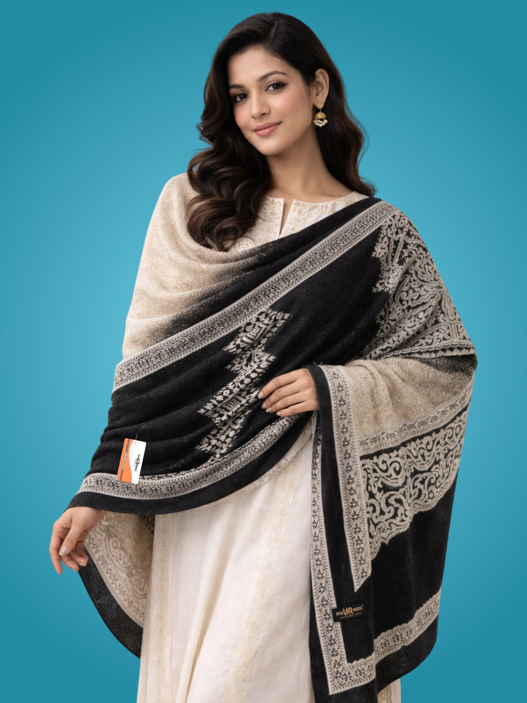 Pick Ur Needs Soft & Elegant Ethnic Stole Woolen Shawl for Women Warm Winter Wool Shawls with Traditional Prints
