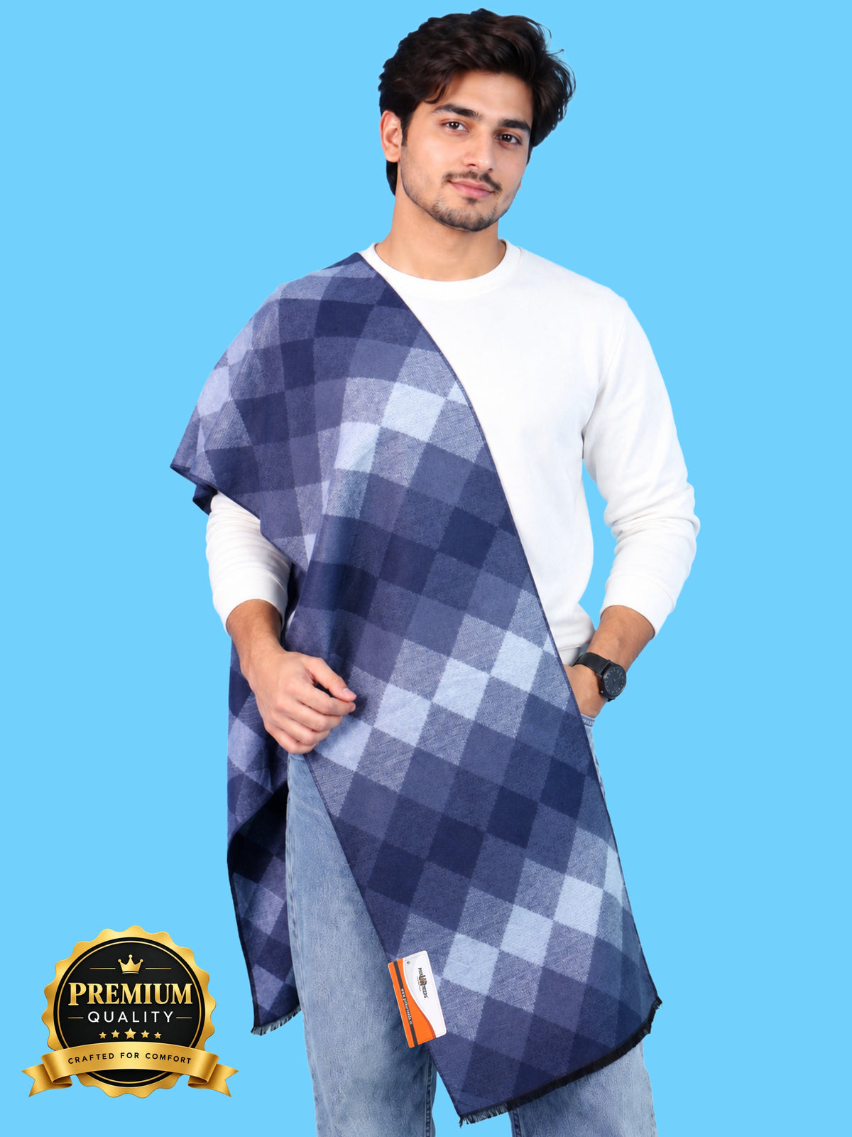Pick Ur Needs Premium Winter Muffler for Men & Boys Soft & Warm Checkered Design Woolen Style Scarf Stylish Long Neck Wrap for Winter Wear