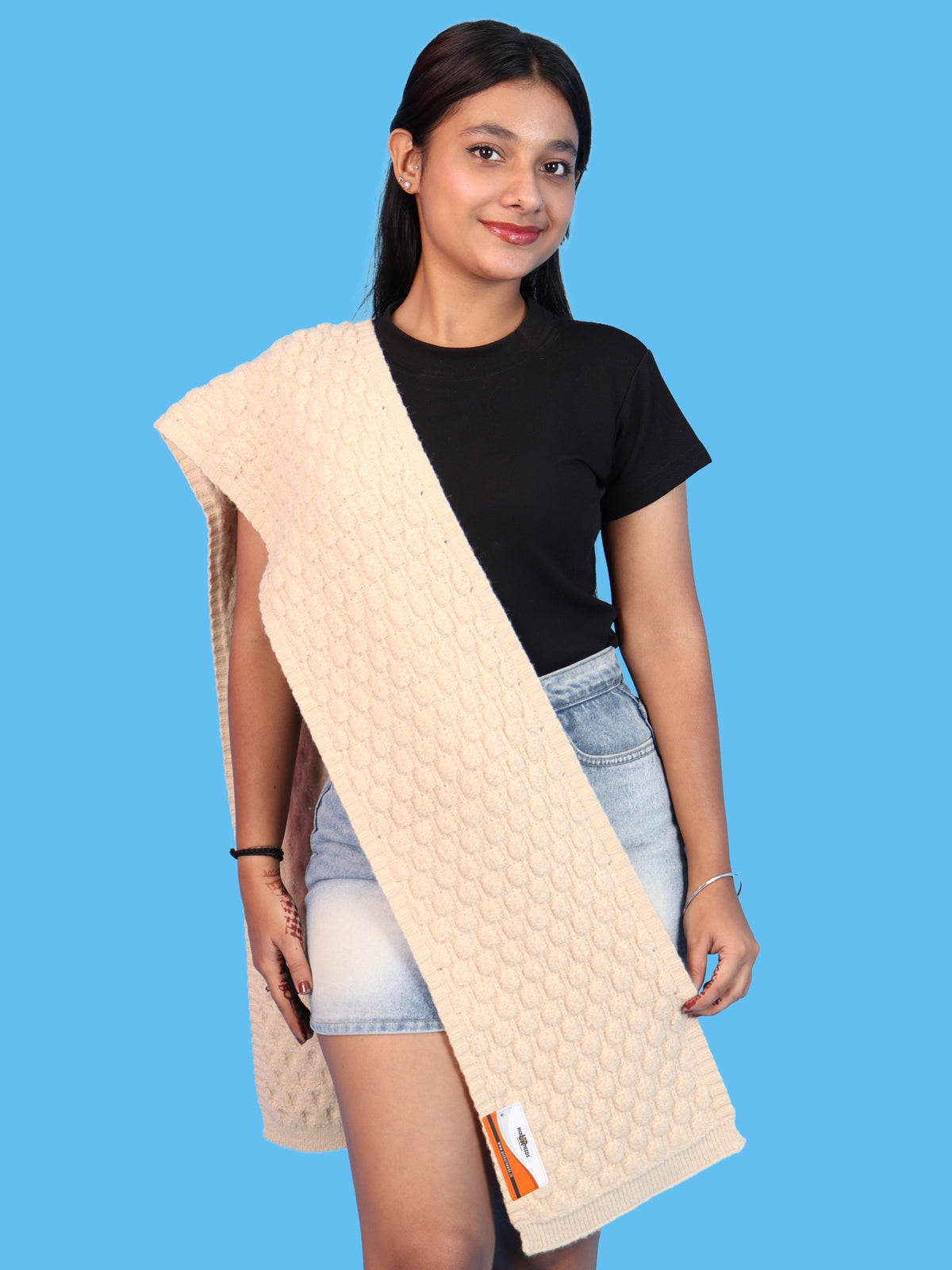 Pick Ur Needs Women and Girls Knitted Winter Muffler, Textured Woollen Scarf with Elegant Woven Pattern, Soft Warm Lightweight Neck Wrap
