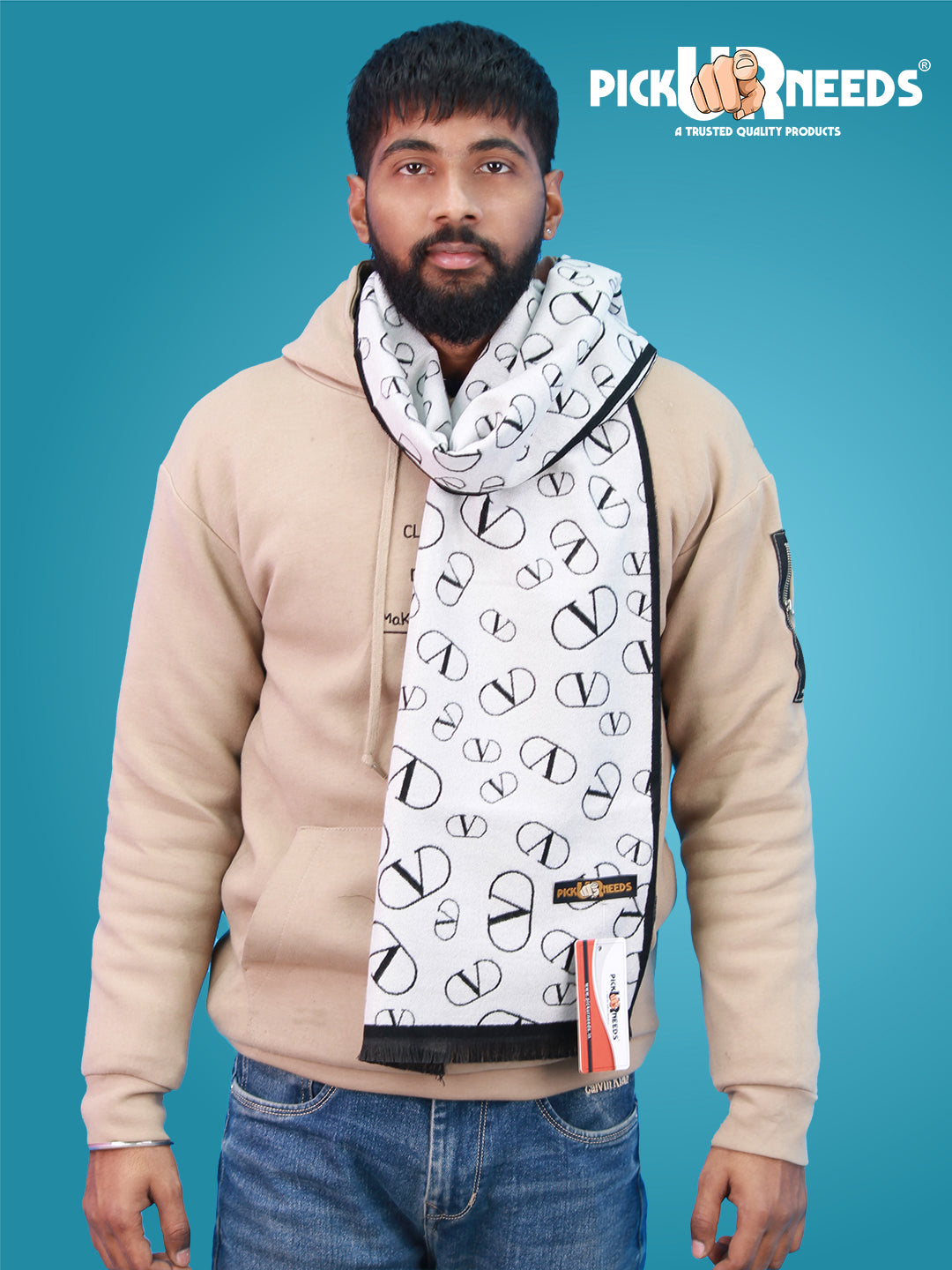 Pick Ur Needs Wool Blend Muffler for Men Soft Winter Scarf with Elegant Checks All-Day Comfort