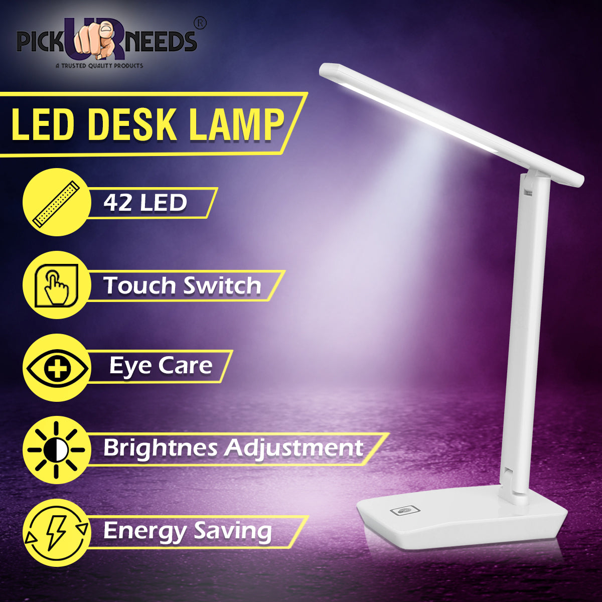 Pick Ur Needs Rocklight Rechargeable LED Touch On/Off Switch Table Lamp (White) Table Lamp  (31 cm, White)
