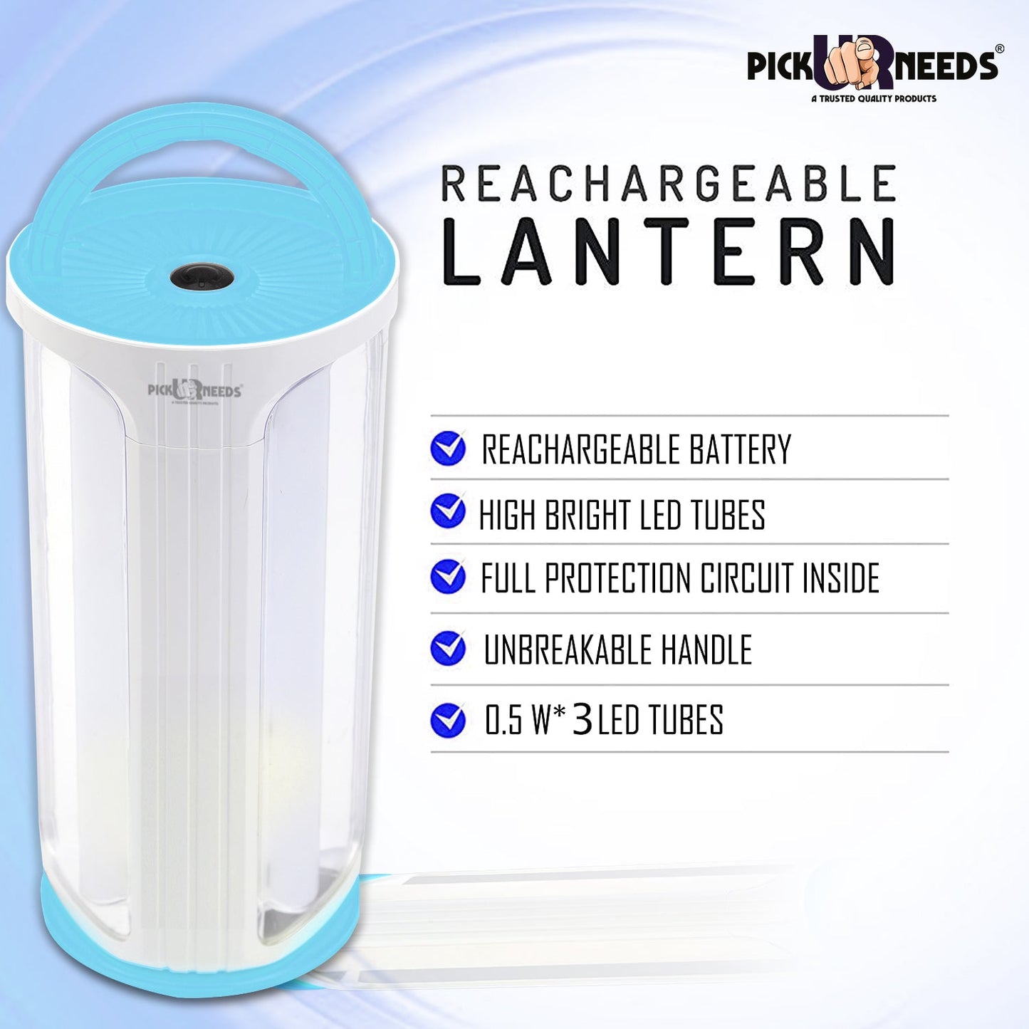 Pick Ur Needs Rechargeable 90W Home Emergency Light 3 Side Tube Floor Lantern Lamp with Hanging Handle