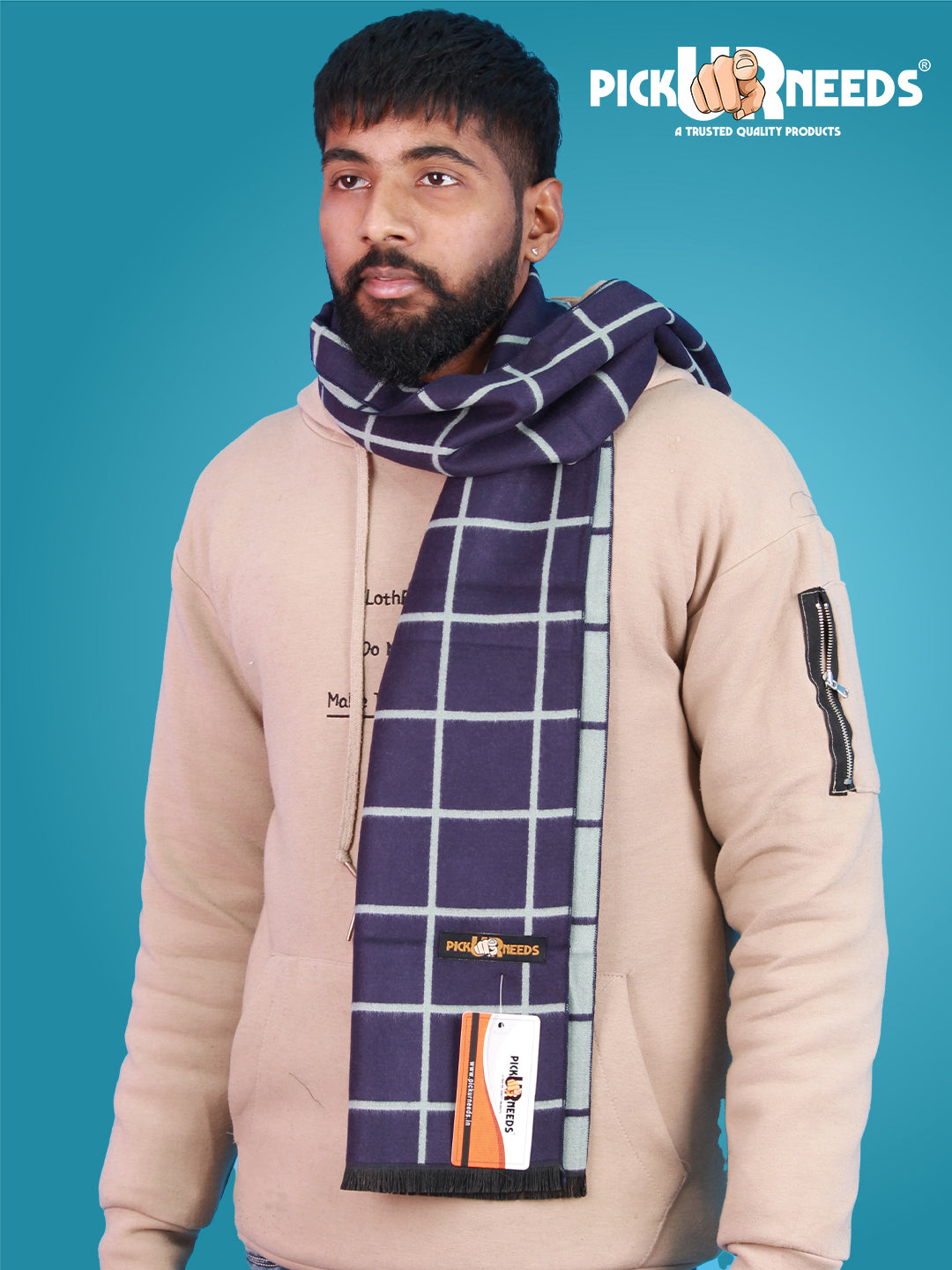 Pick Ur Needs Wool Blend Muffler for Men Soft Winter Scarf with Elegant Checks All-Day Comfort