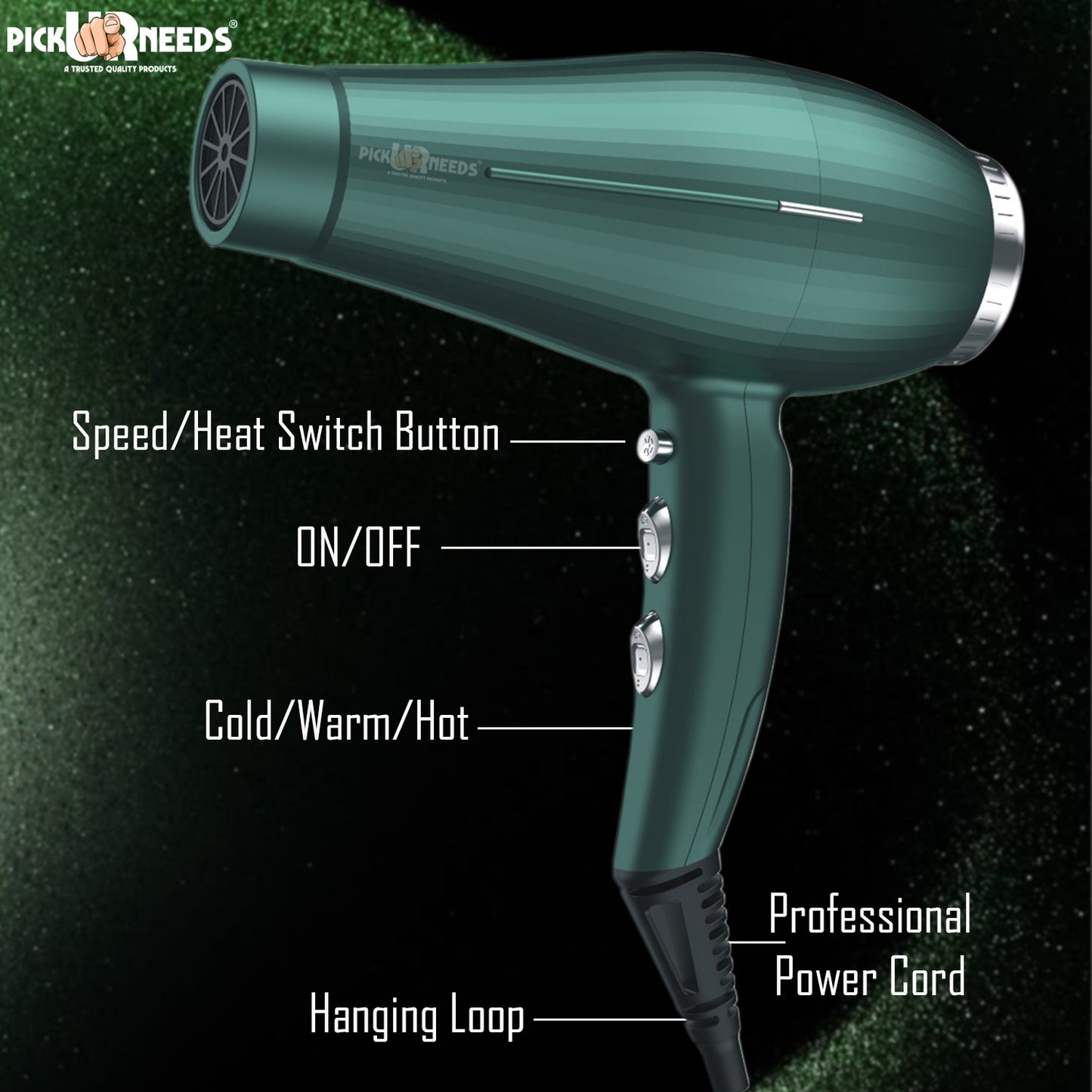 Pick Ur Needs 5000 Watt Professional Hair Dryer With Powerfull Motor 3 Temperature / 2 Speed Hair Dryer  (5000 W, Green)