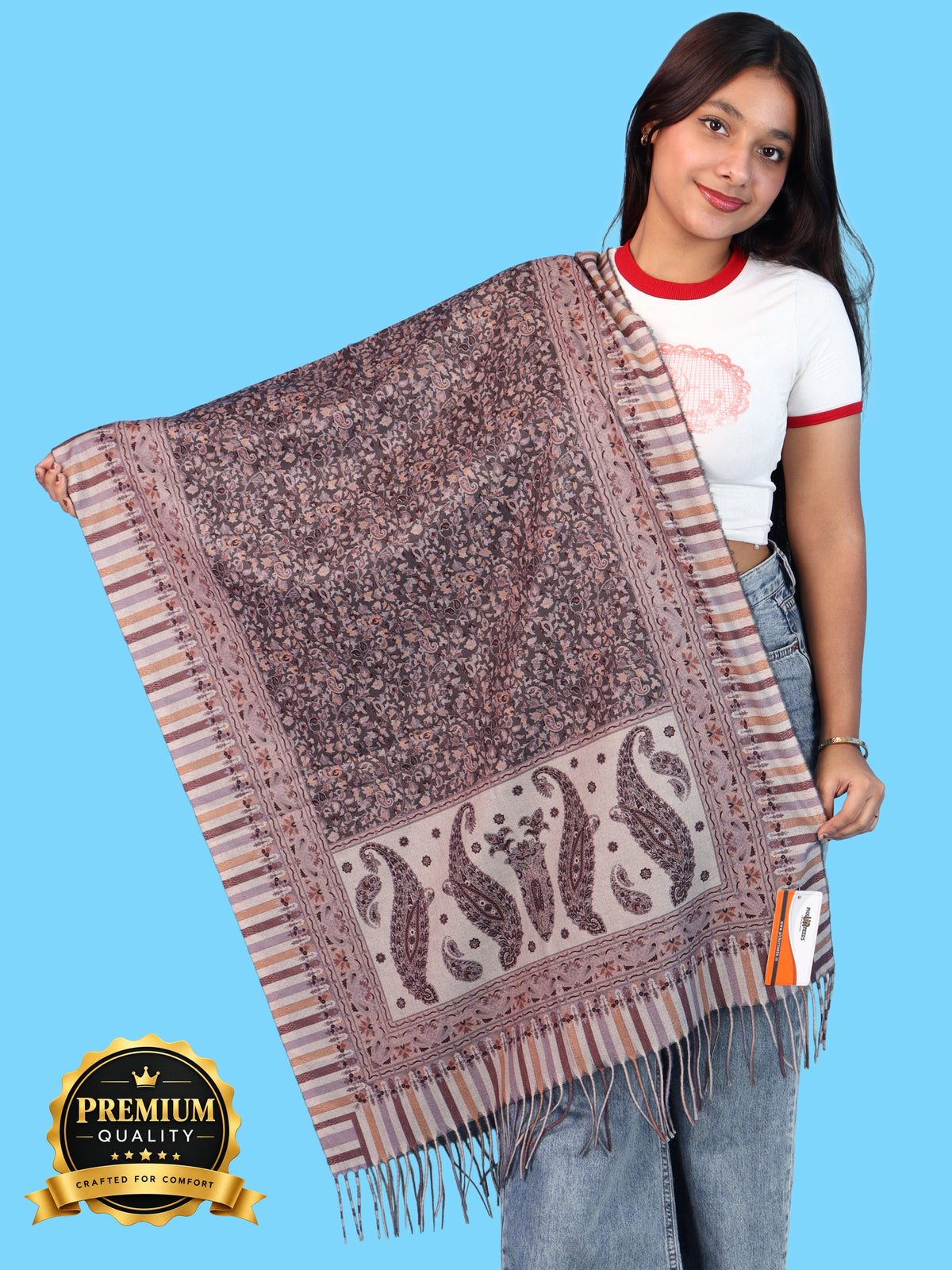 Pick Ur Needs Women Winter Shawl & Muffler Soft Warm Floral Paisley Printed Stole with Tassels Stylish Lightweight Neck Wrap Scarf for Women & Girls
