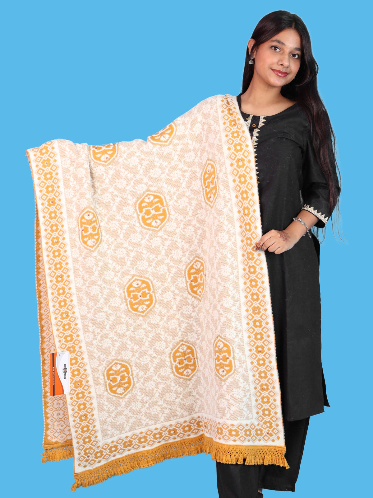Pick Ur Needs Printed Women’s Woolen Shawl with Elegant Floral Pattern & Fur Border