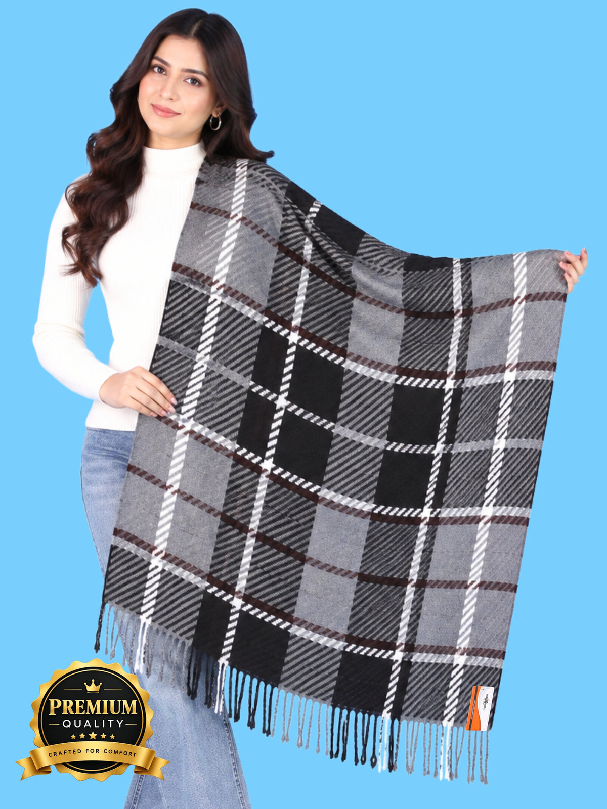 Pick Ur Needs Women's Winter Shawl & Muffler Soft Warm Checkered Printed Stole with Tassels Stylish Neck Wrap Scarf for Women & Girls