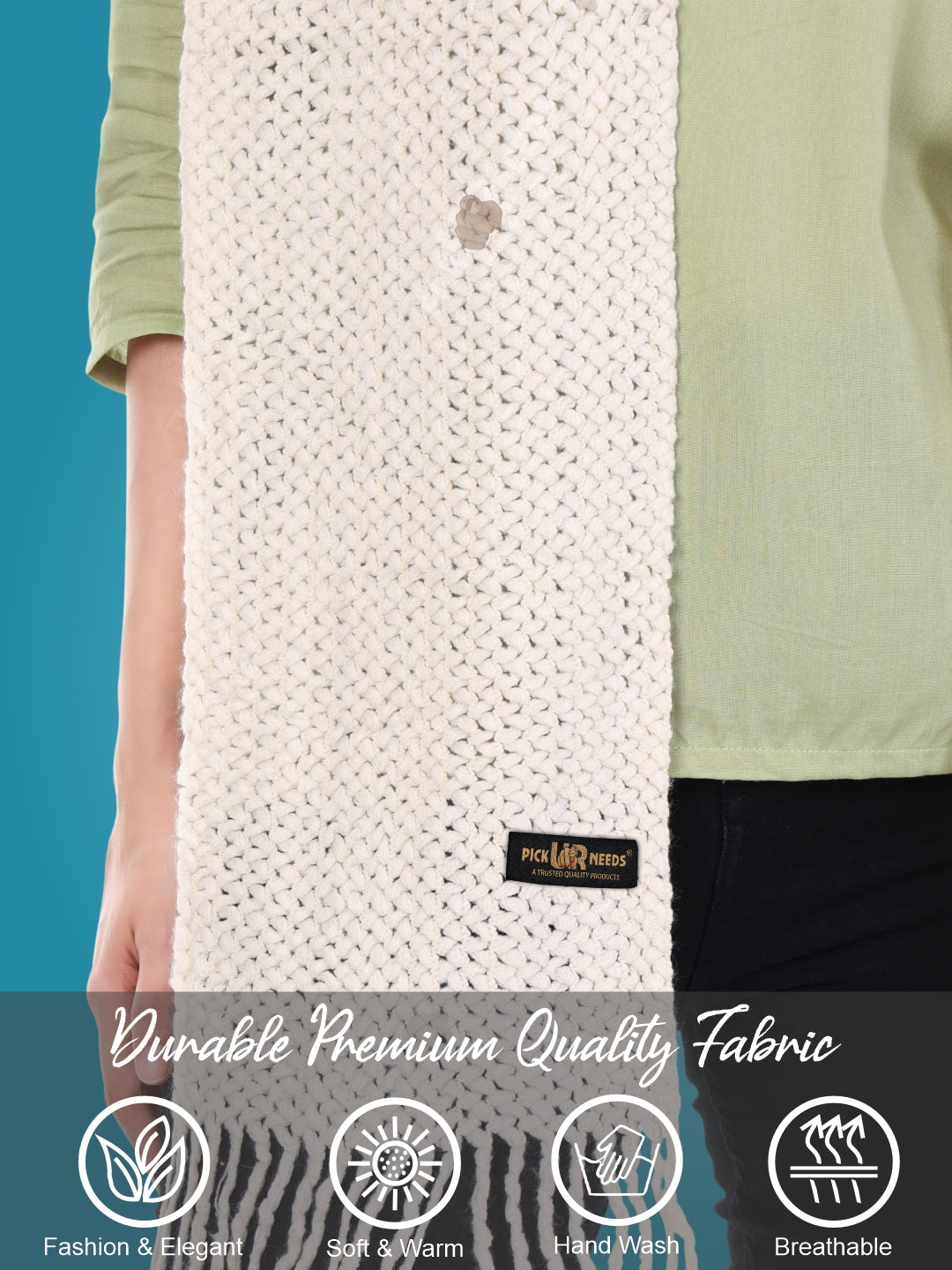 Pick Ur Needs Women's Chunky Knit Scarf  Soft, Warm & Breathable Winter Muffler  Unisex Solid Tan Textured Knit with Fringes