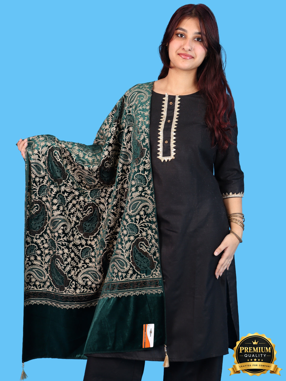Pick Ur Needs Premium Winter Shawl for Women Ultra Soft & Cozy Warm Velvet Fabric with Rich Traditional Floral Design For Girls