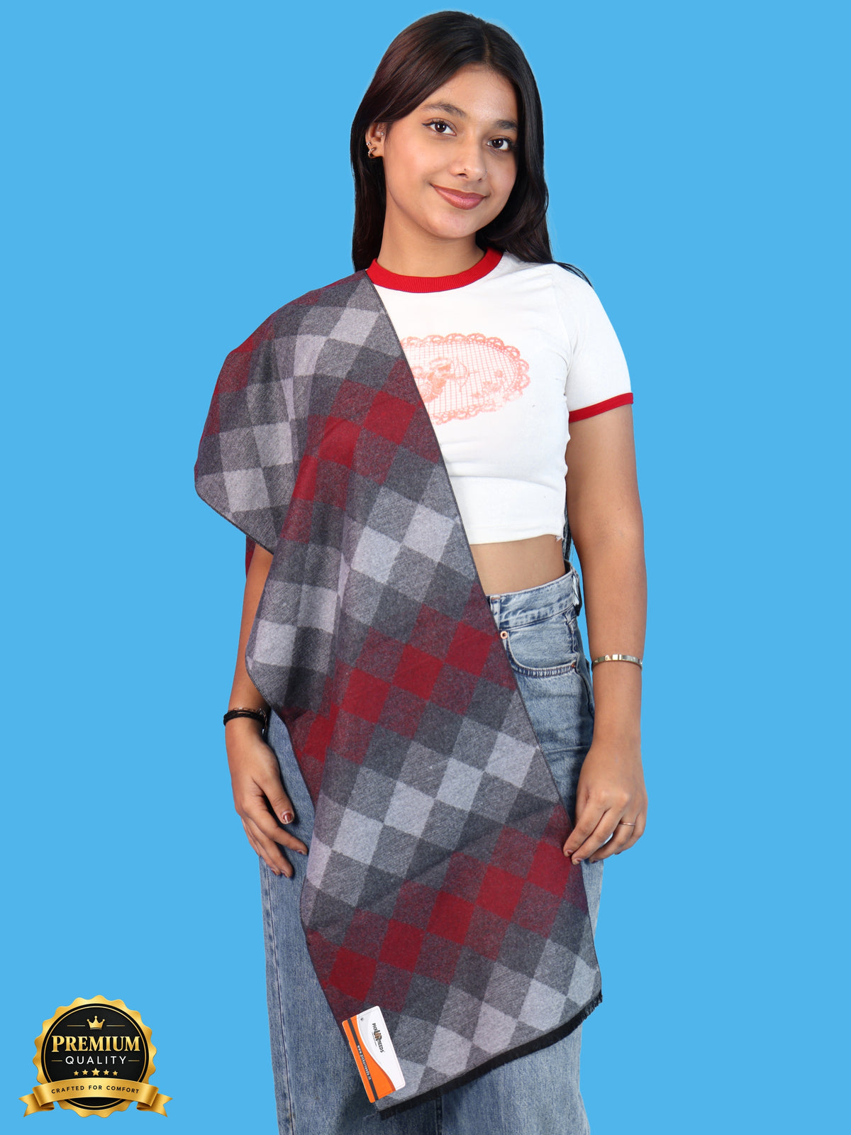 Pick Ur Needs Women & Girls Soft Woolen Checkered Muffler Warm Winter Neck Scarf with Stylish Checked Pattern
