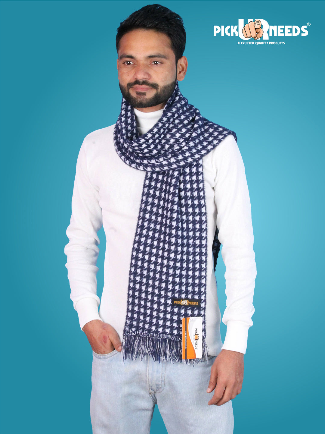 Pick Ur Needs Soft Warm Woolen Premium Winter Muffler for Men Scarf with Stylish Check Pattern Long & Comfortable Cold Weather Neck Wrap