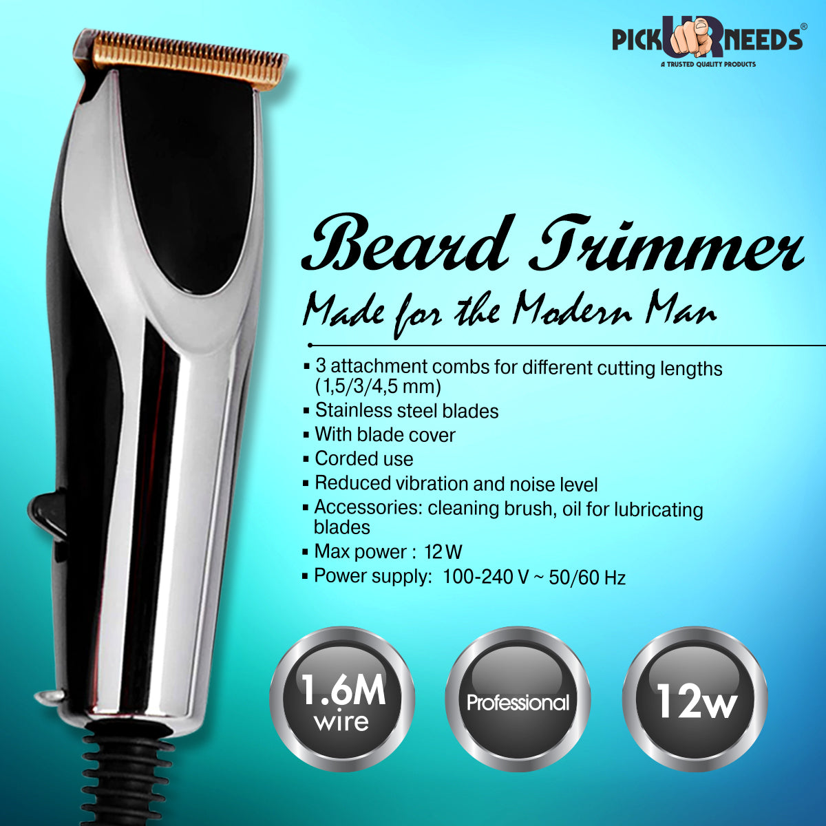 Pick Ur Needs Professional Hair Clipper Advanced shaving System Runtime: 120 min Trimmer for Men