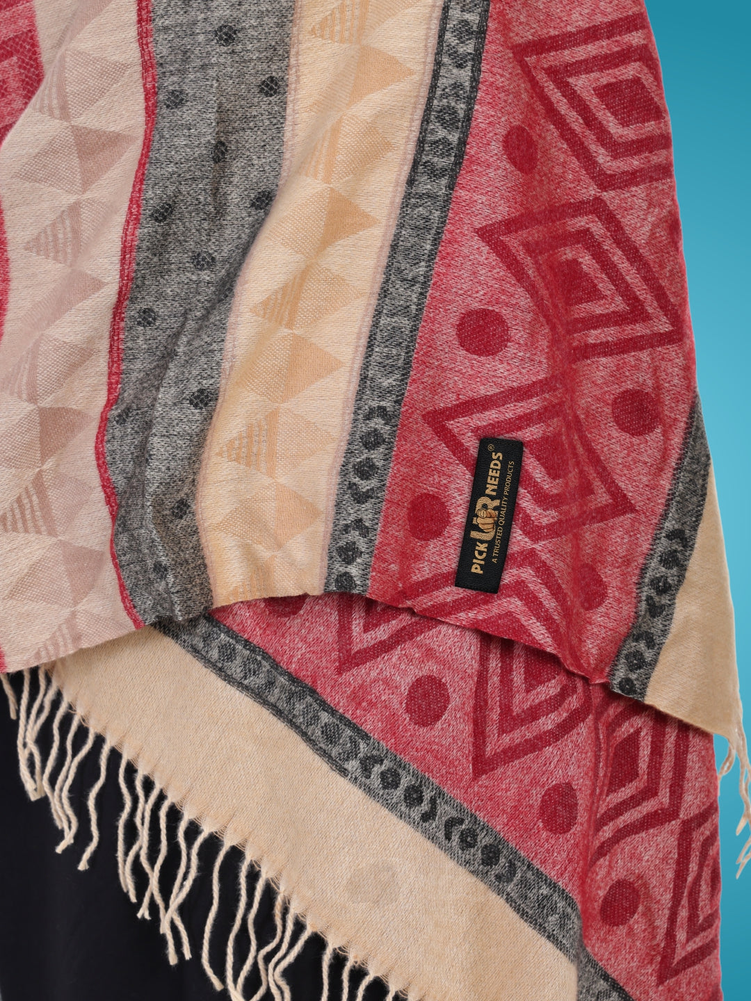 Pick Ur Needs Premium Winter Woolen Shawl for Women  Soft & Warm Ethnic Design Stole with Tassels  Stylish Warm Wrap for Winter & Parties