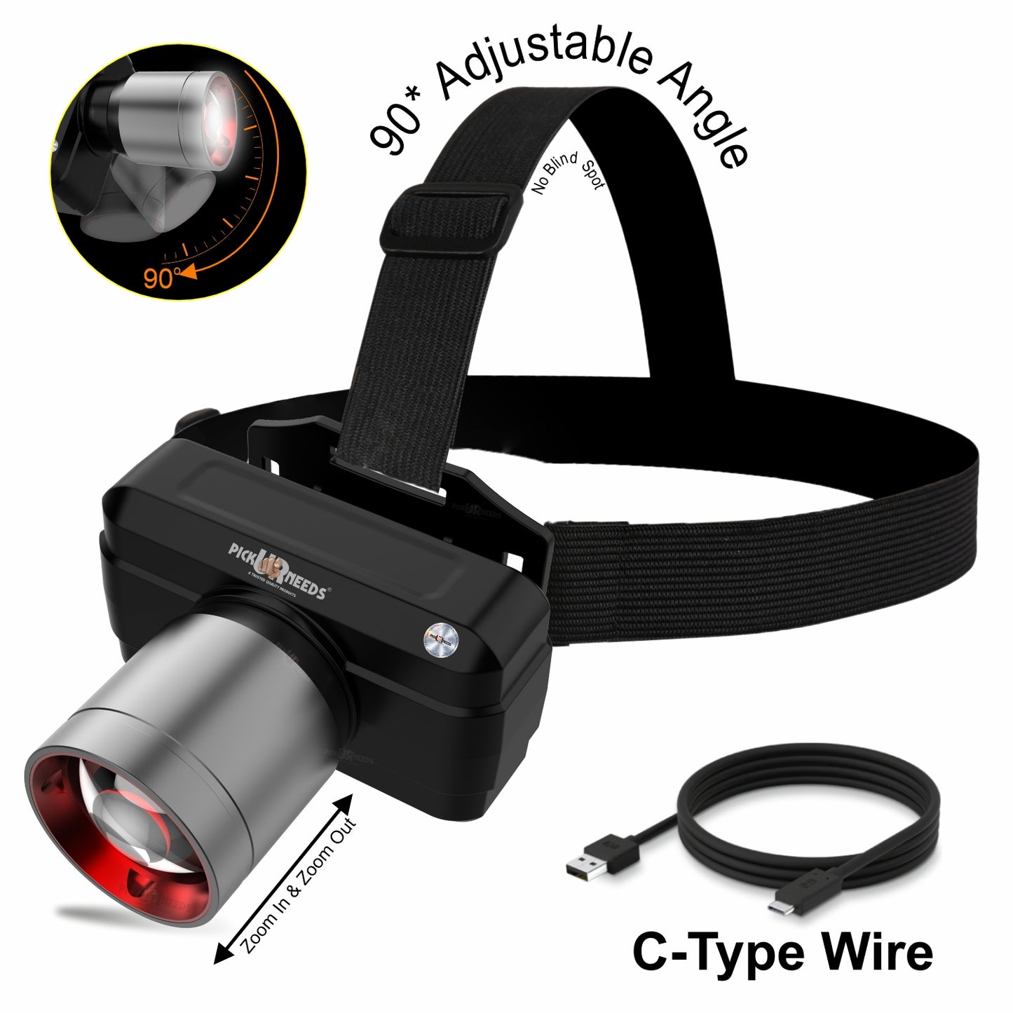 Pick Ur Needs Rechargeable Laser 200W Zoomable LED Head Lamp 1200mAh Battery 5 hrs Torch Emergency Light